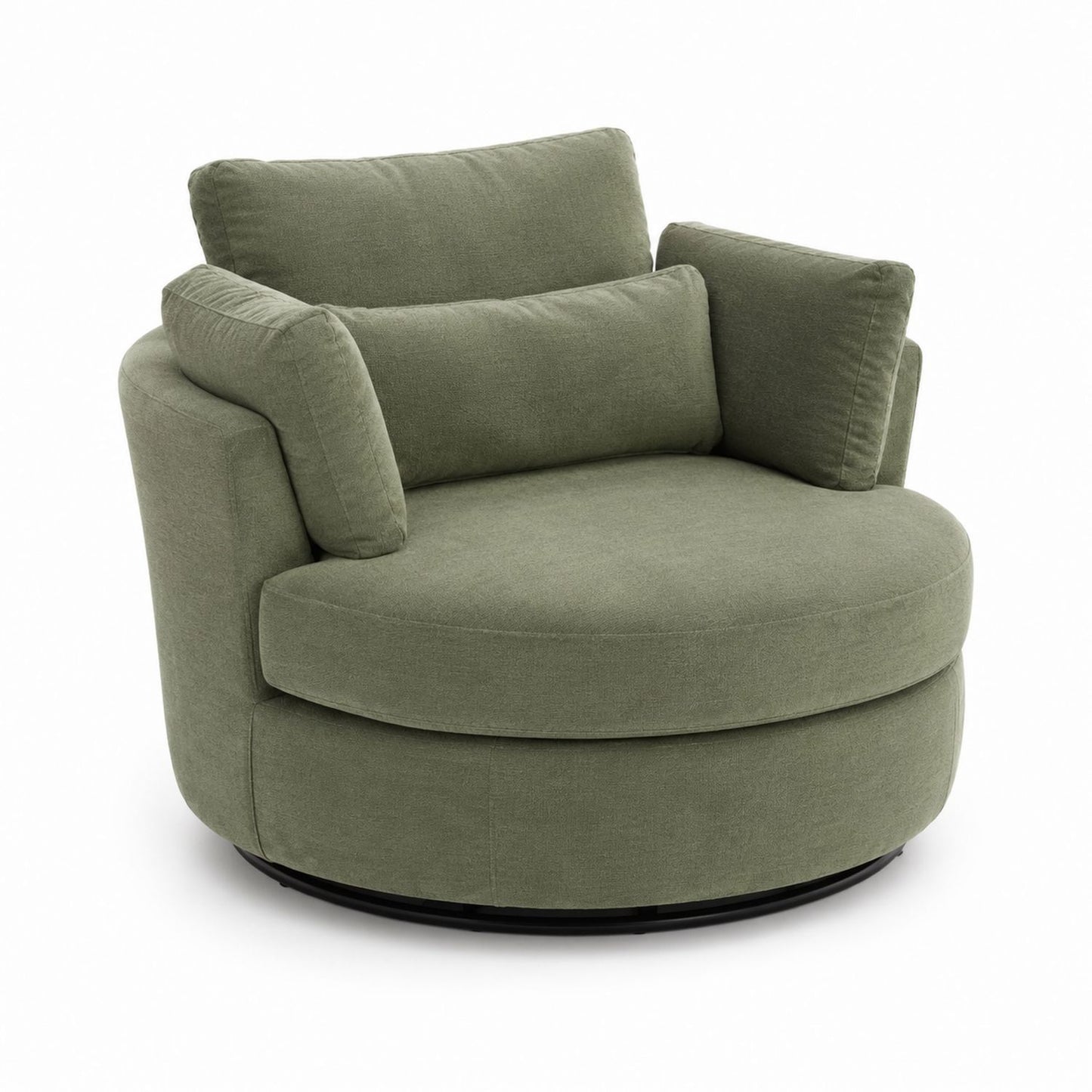 Tapicerowany fotel obrotowy z zielonymi poduszkami, 90 cm