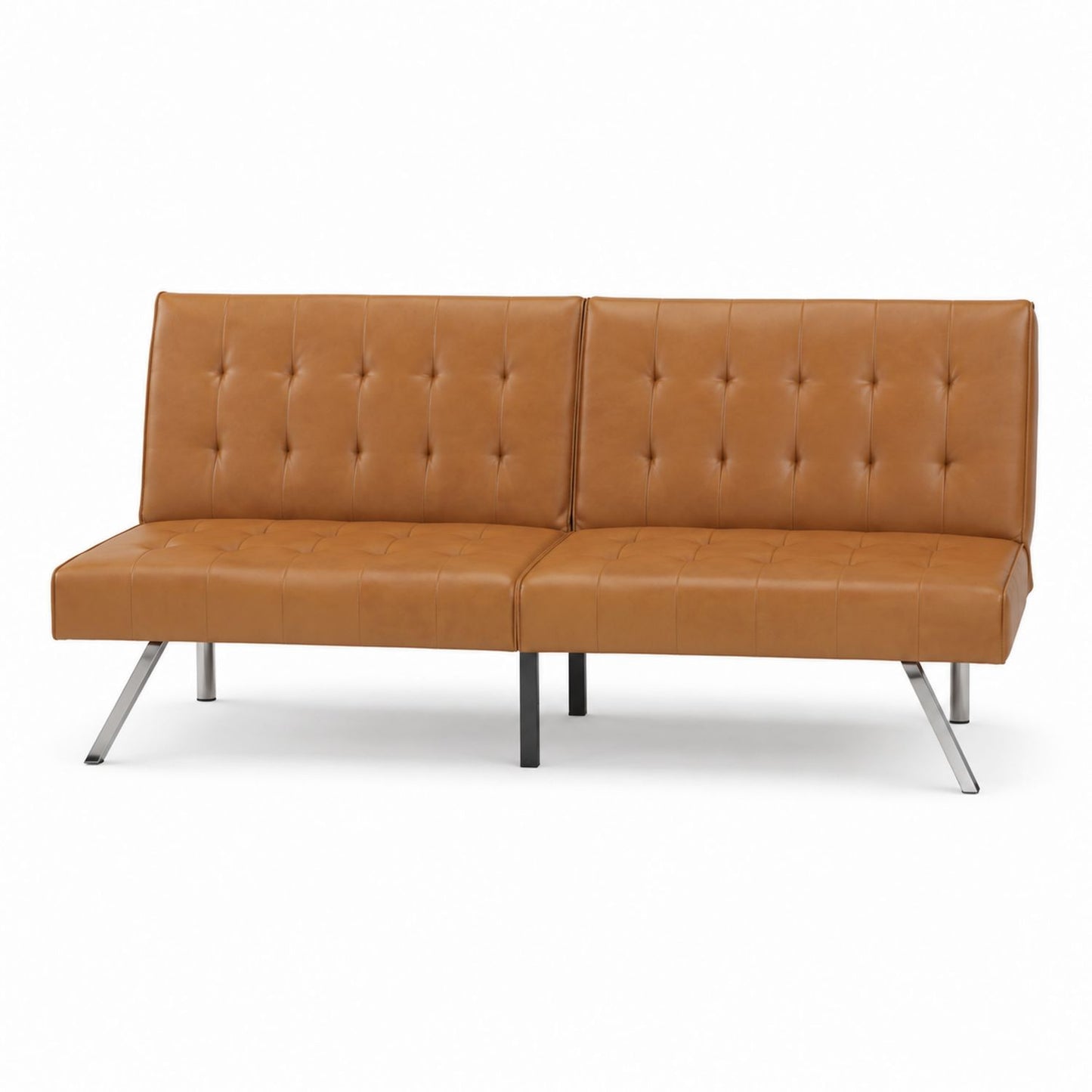 Skórzana sofa rozkładana na stalowej podstawie