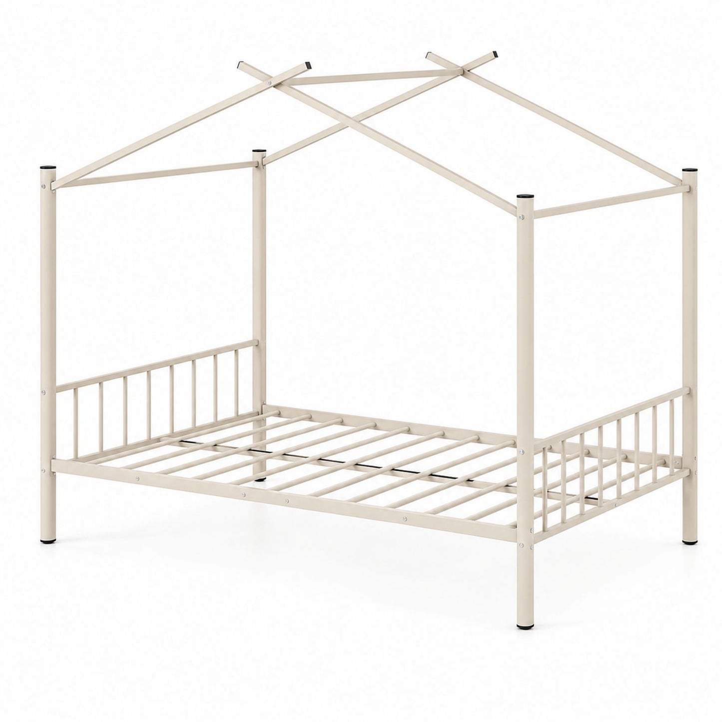 Metalowe łóżko domek dziecięce 90x200 cm Kremowe