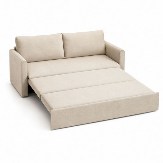 Sofa rozkładana z tkaniny poliestrowej beżowa 200x140 cm
