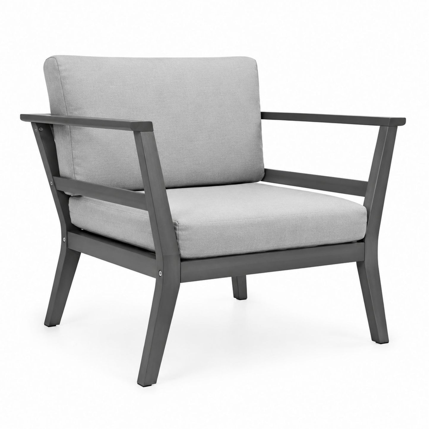 Fotel aluminiowy z szarymi poduszkami