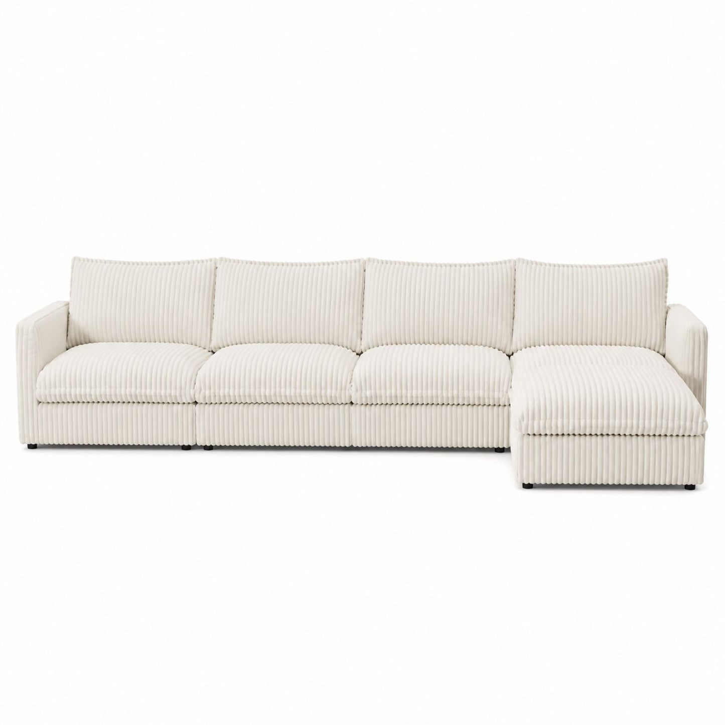 Sofa sztruksowa kremowa z szezlongiem, 300x200x90 cm