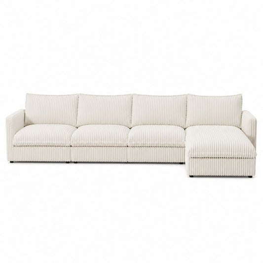 Sofa sztruksowa kremowa z szezlongiem, 300x200x90 cm