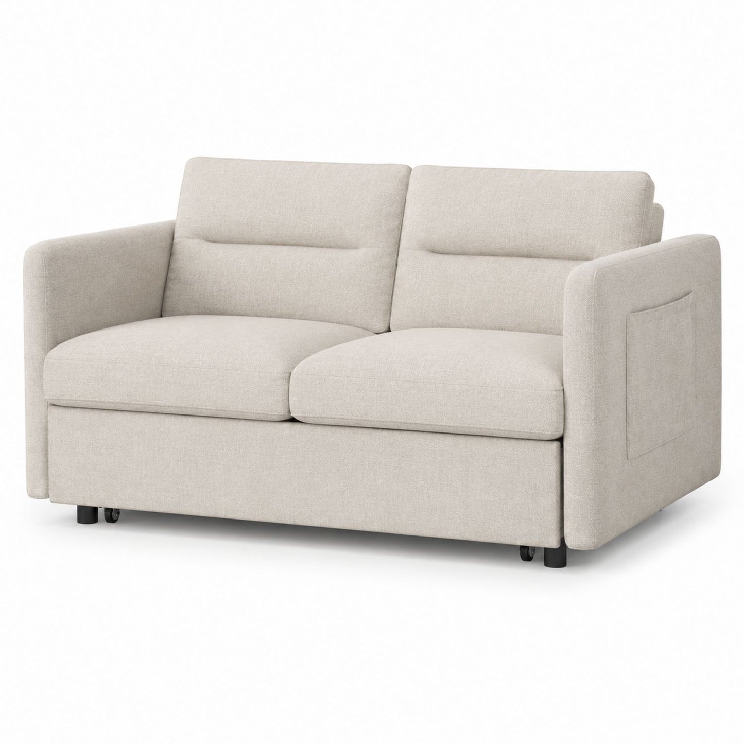 Sofa z tkaniny poliestrowej, beżowa, 2-osobowa