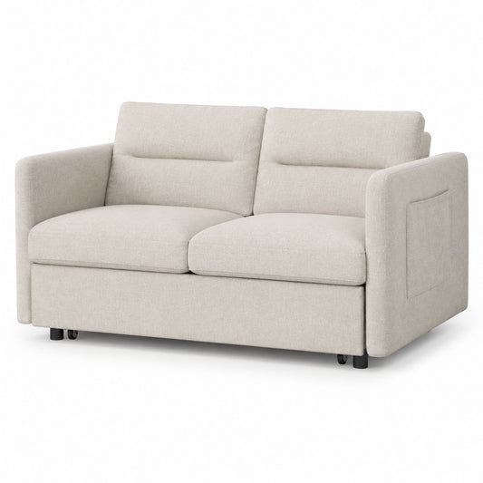 Sofa z tkaniny poliestrowej, beżowa, 2-osobowa