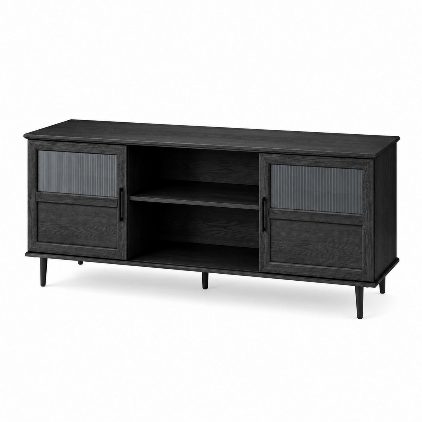 Szafka RTV drewniana czarna z ryflowanym szkłem 150x40x50 cm
