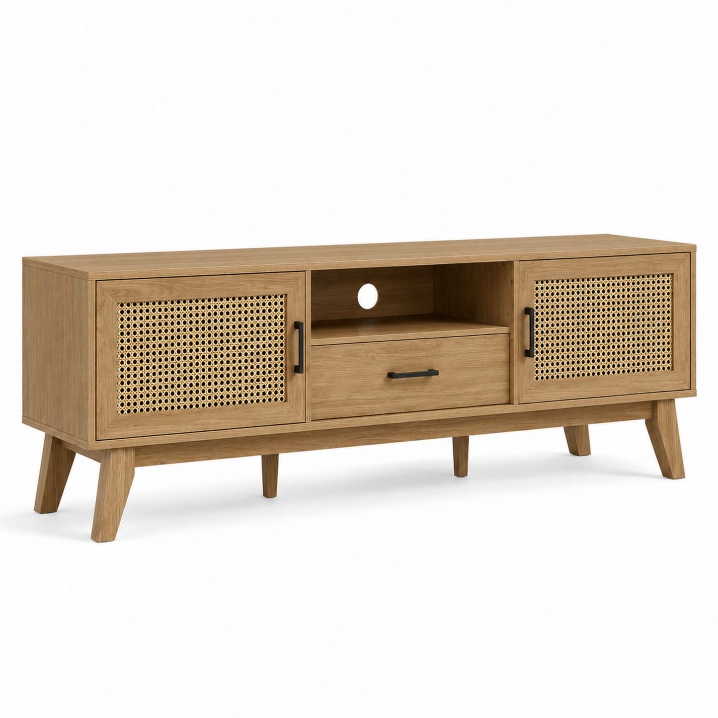 Szafka RTV drewniana z drzwiami rattanowymi 150x45x55 cm