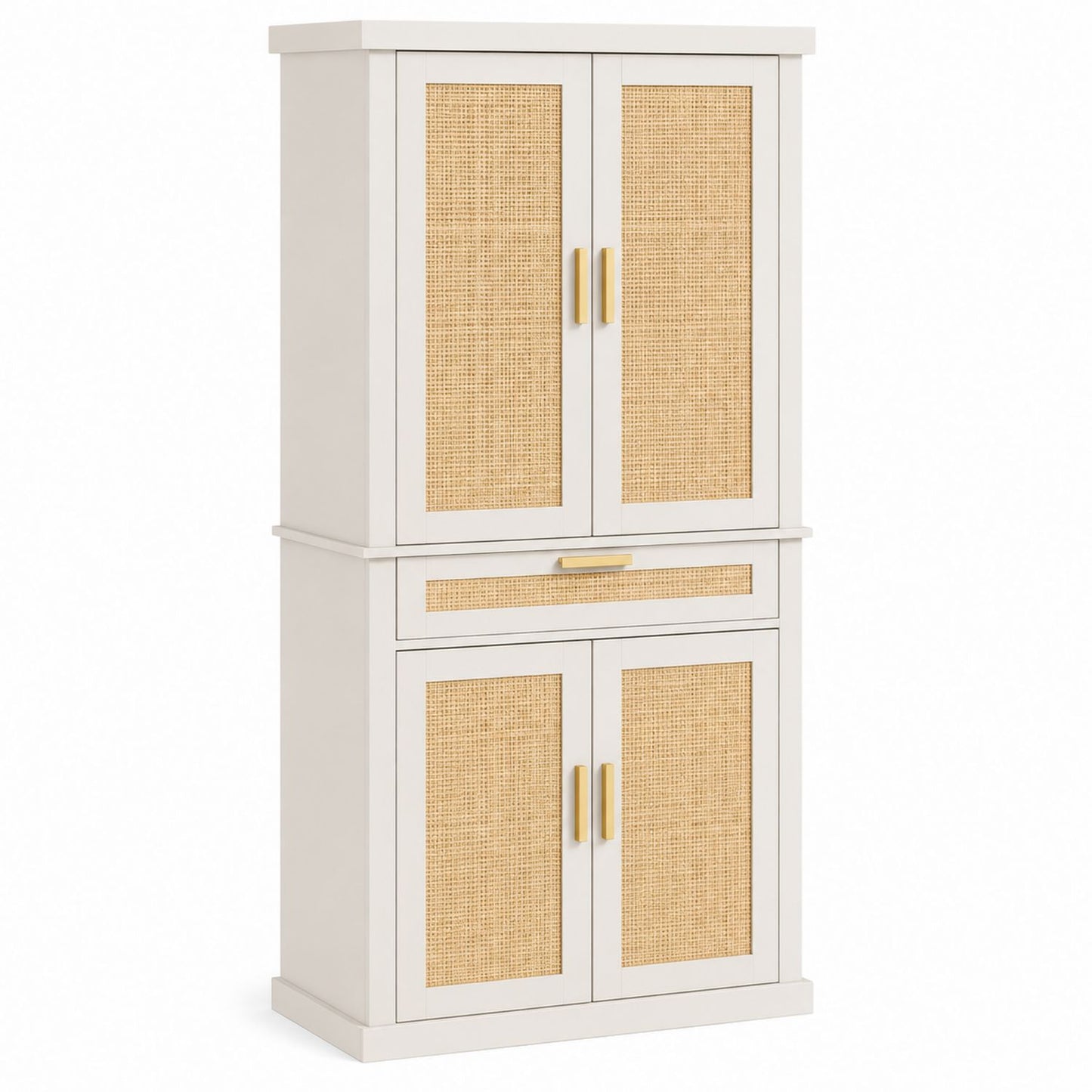 Kredens z rattanu i płyty MDF Biały i Naturalny 180x90x40 cm